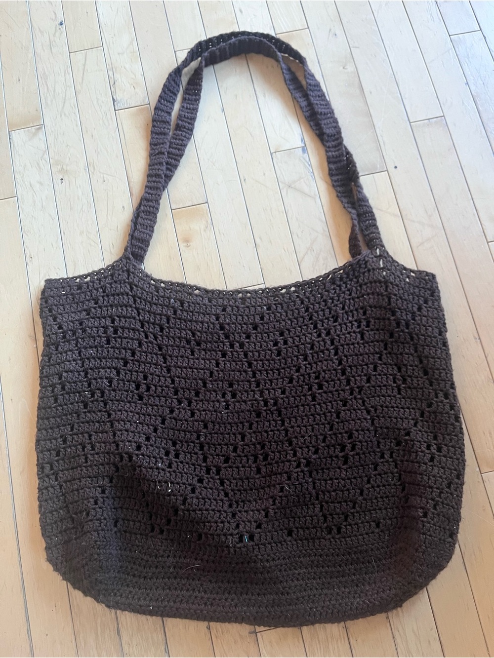 Crochet Shoulder Tote Bag in Dark Brown